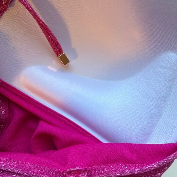 NWT Bar III Shimmer Lace-Up One-Piece Swimsuit, in shimmer pink Size M - Picture 8 of 8